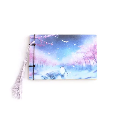 Chinese Style Blue Rose Color Diary Note Book Tassel Stationery Retro Flower Sketchbook Journal Blank Notebook Chinoiserie Art