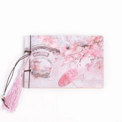 Chinese Style Blue Rose Color Diary Note Book Tassel Stationery Retro Flower Sketchbook Journal Blank Notebook Chinoiserie Art