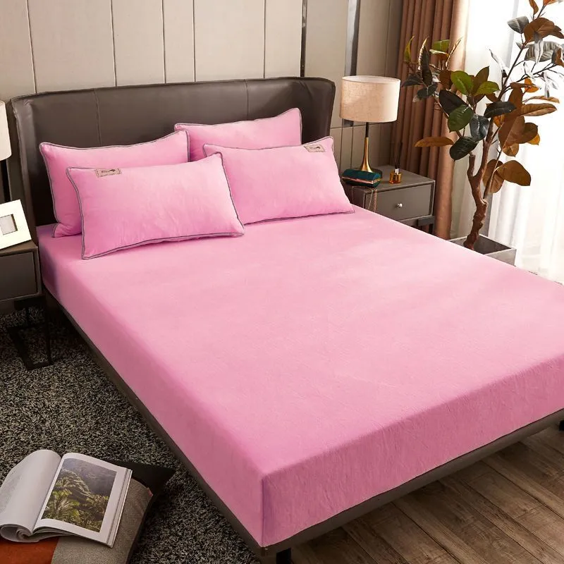 Winter Solid Colored Plush Warm And Comfortable Bed Covers Mattresses Protective Covers And Non Slip Sheets SnugSleep Multi Size