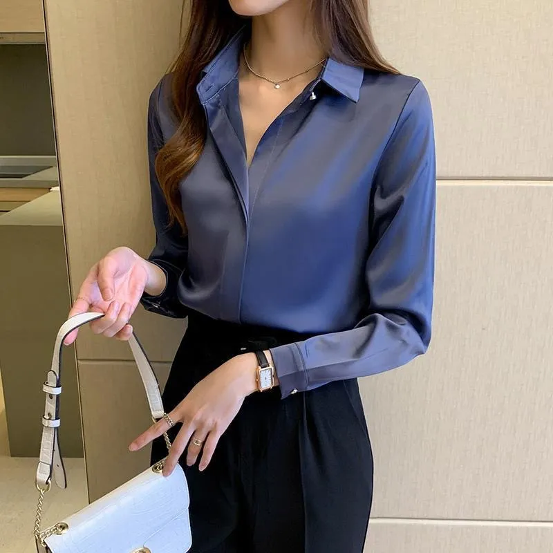 Woman Spring Autumn Style Blouses Shirts Lady Casual Long Sleeve Turn-down Collar Blusas Tops DF4846