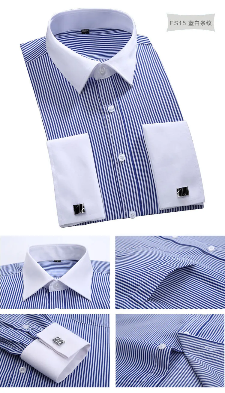 M~6XL Men's French Cuff Dress Shirt 2023 New White Long Sleeve Formal Business Buttons Male Shirts Regular Fit Cufflinks Shirt