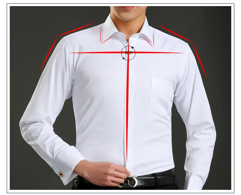 M~6XL Men's French Cuff Dress Shirt 2023 New White Long Sleeve Formal Business Buttons Male Shirts Regular Fit Cufflinks Shirt