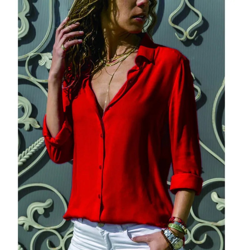 Spring Autumn Casual Blouse Long Sleeve Elegant Women Tops Single Row Button Camisa Clothes Streetwear Women Black Red Shirt