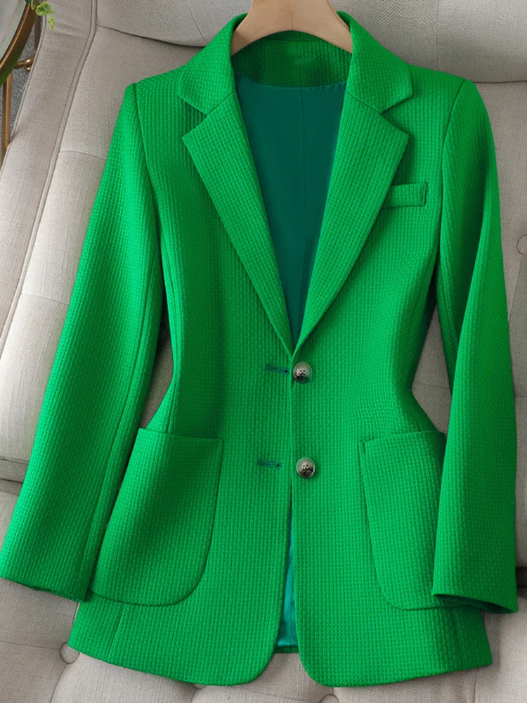 2024 Women's Notched Long Sleeve Single Breasted Green Blazer Temperament Coat Jacket Fashion New Tide Spring Autumn SM7783
