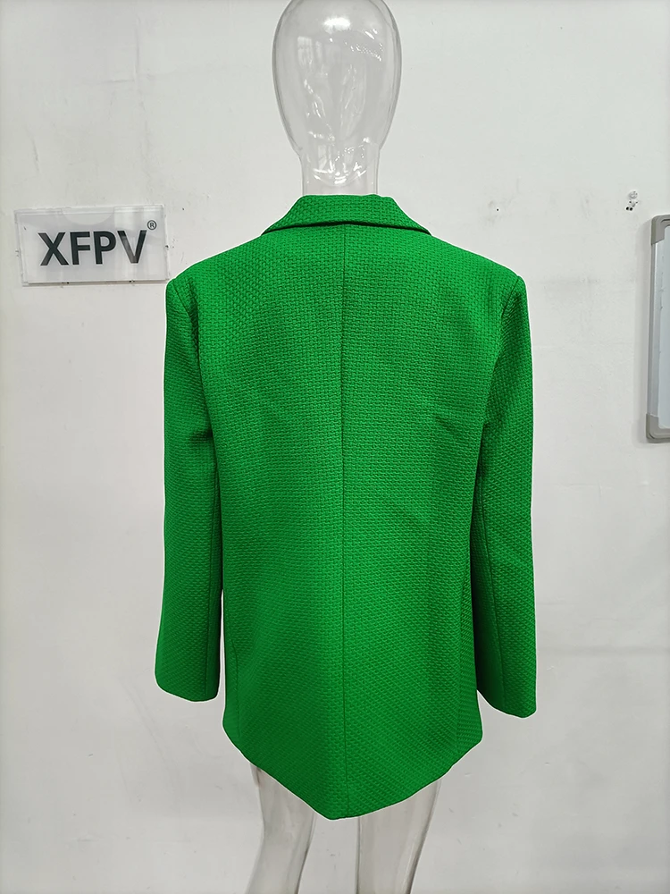2024 Women's Notched Long Sleeve Single Breasted Green Blazer Temperament Coat Jacket Fashion New Tide Spring Autumn SM7783