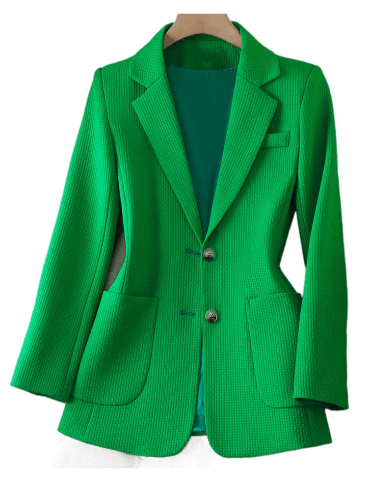 2024 Women's Notched Long Sleeve Single Breasted Green Blazer Temperament Coat Jacket Fashion New Tide Spring Autumn SM7783