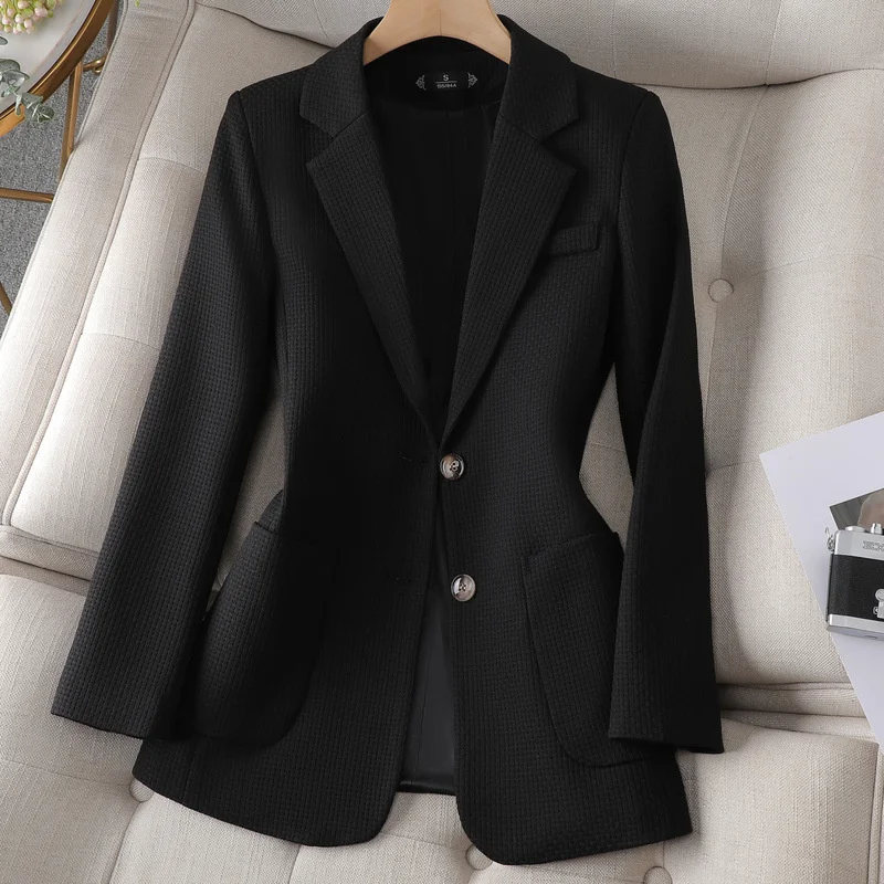 2024 Women's Notched Long Sleeve Single Breasted Green Blazer Temperament Coat Jacket Fashion New Tide Spring Autumn SM7783