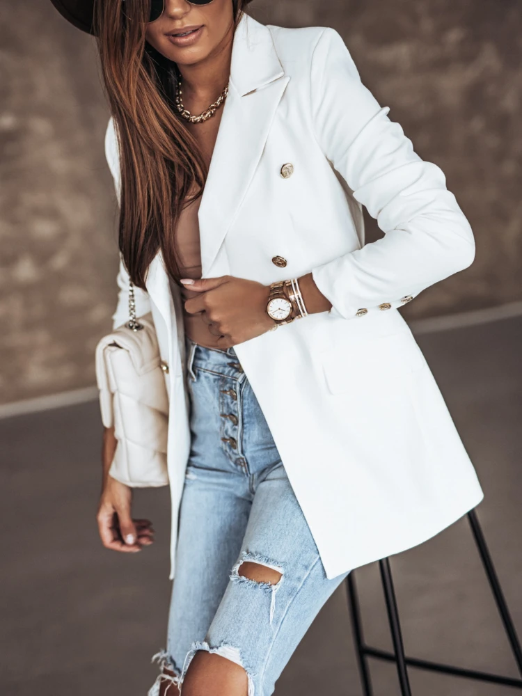 Spring New Thin Women Fashion White Black Blazers and Jackets 2024 Button Office Suit Coat Ladies Elegant Outwear Chic 17880