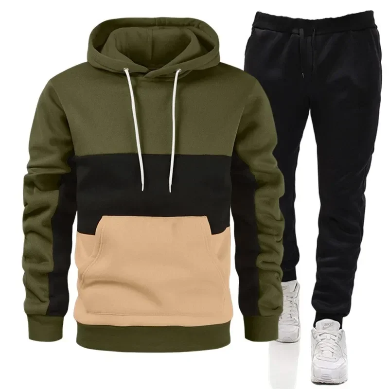 Mens Tracksuit New High Quality 2 Piece Set Or Hooded Sweatshirt Or Sweatpants Casual Sports Suit Jogging Patchwork Clothing