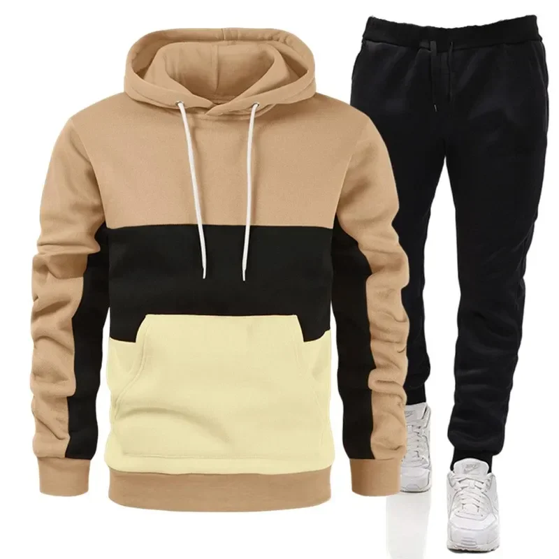 Mens Tracksuit New High Quality 2 Piece Set Or Hooded Sweatshirt Or Sweatpants Casual Sports Suit Jogging Patchwork Clothing