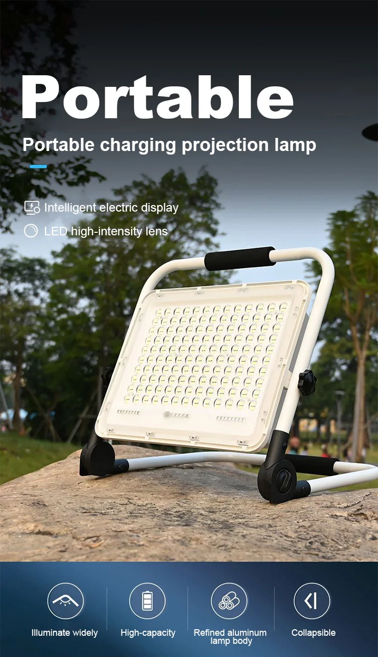 200W Flood Light Outdoor Portable LED Reflector Spotlight Rechargeable Projector Floodlight Construction Camping Lamp With USB