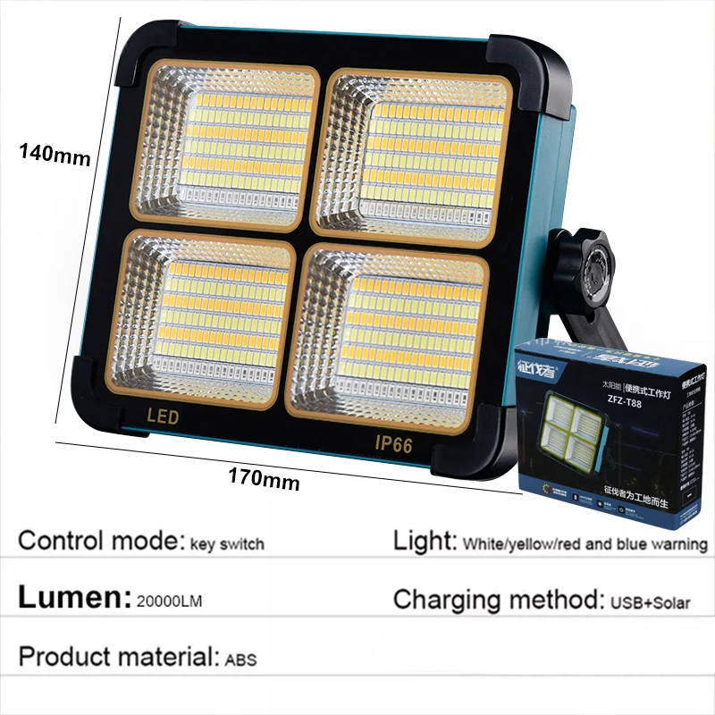 Superbright 1000watt Portable Camping Tent Lamp USB Rechargeable LED Solar Flood Light Outdoor waterproof Work Repair Lighting