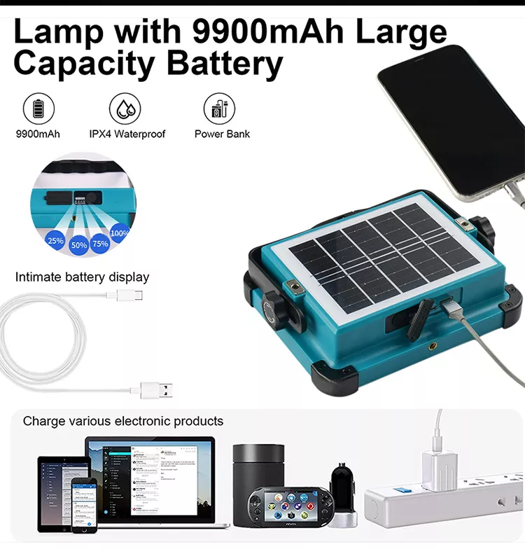 Superbright 1000watt Portable Camping Tent Lamp USB Rechargeable LED Solar Flood Light Outdoor waterproof Work Repair Lighting