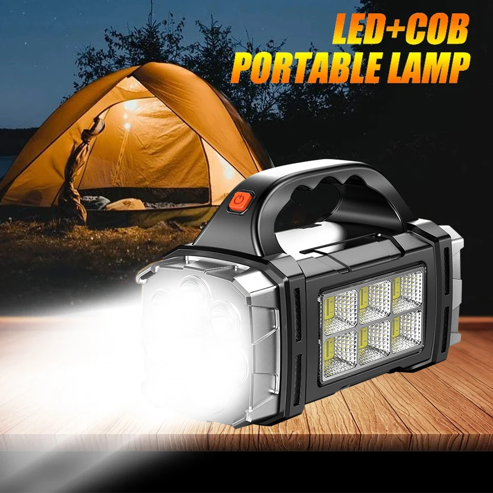 Rechargeable Portable Hand Lamp 8/4 LED Powerful Flashlight Outdoor Camping Solar Charging Light USB Torch With COB Work Lantern