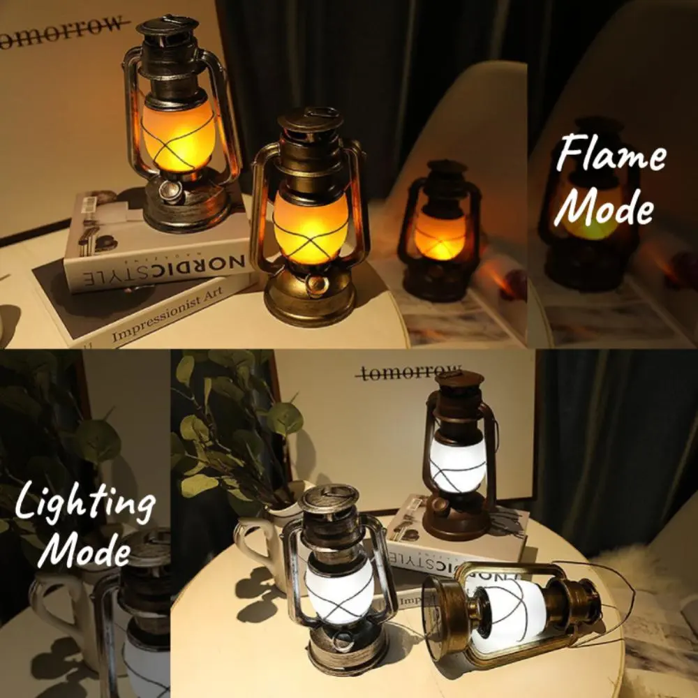 Retro Vintage Camping Hanging Lanterns Battery Led Flame Warm Light Nature Hike For Fishing Tent Camping Equipment