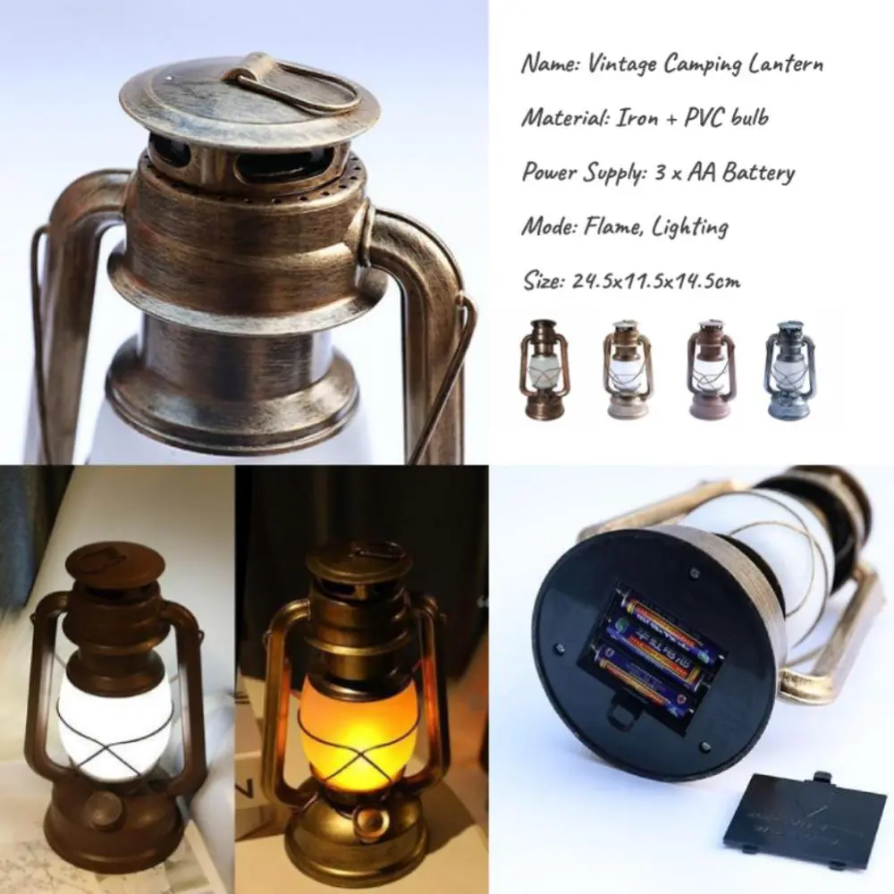 Retro Vintage Camping Hanging Lanterns Battery Led Flame Warm Light Nature Hike For Fishing Tent Camping Equipment