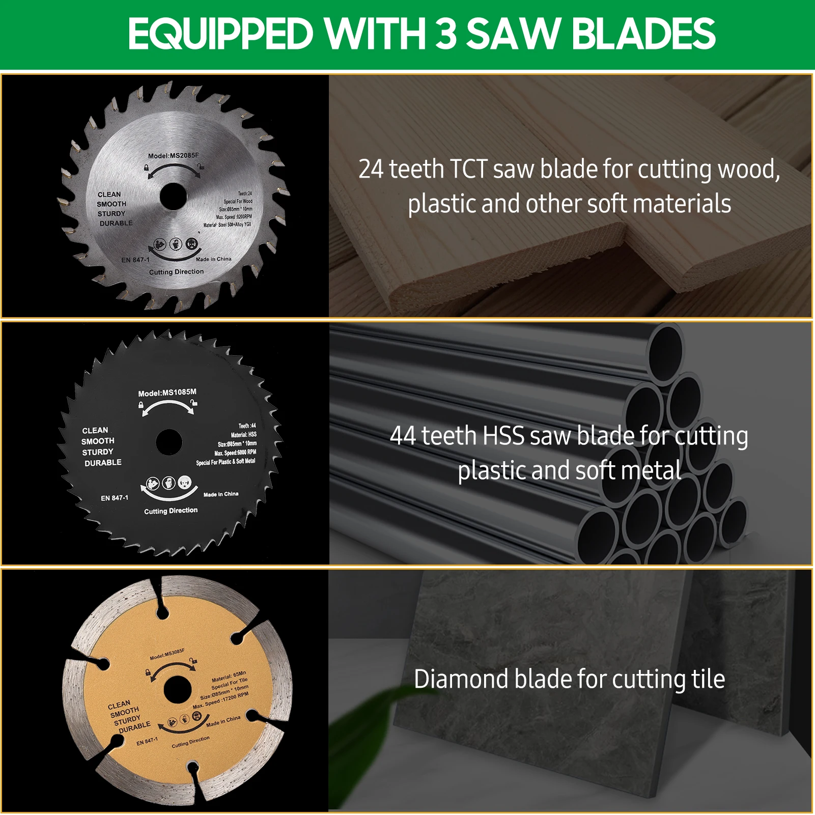 3700RPM Mini Circular Saw 4.8Amp Compact Circular Saw Power Tools Laser Guide Scale Ruler Vacuum Port 3 Blades Cutting Wood Tile