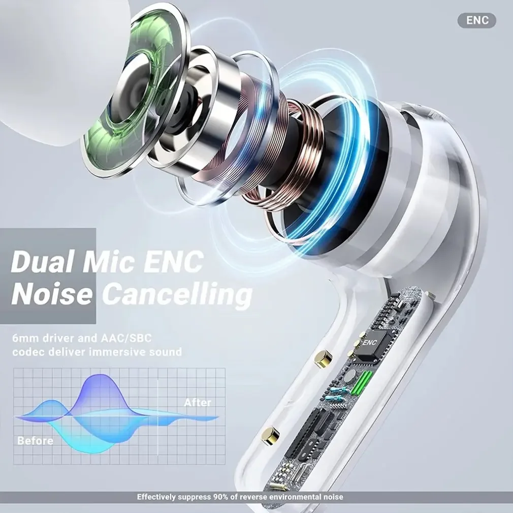BT30 ENC Noise Canceling Wireless Bluetooth Earbuds HiFi Stereo Headphones with Digital Display Charging Case Waterproof Gaming