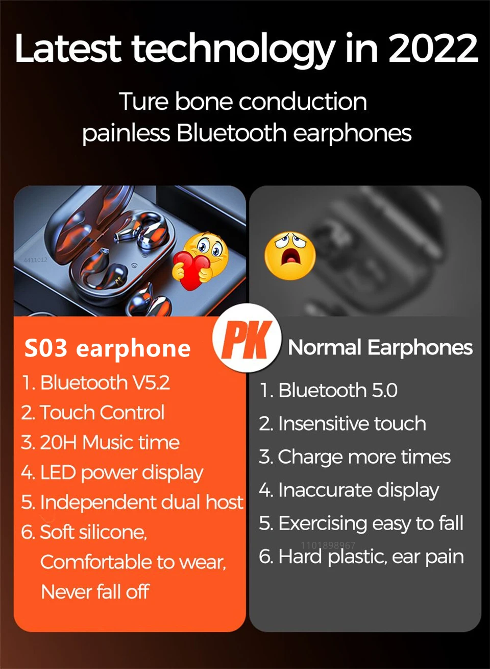 TWS Bluetooth Earphones Wireless Bone Conduction Headphones Clip Ear Music Noise Canceling Stereo earbuds HD Call Sports Headset