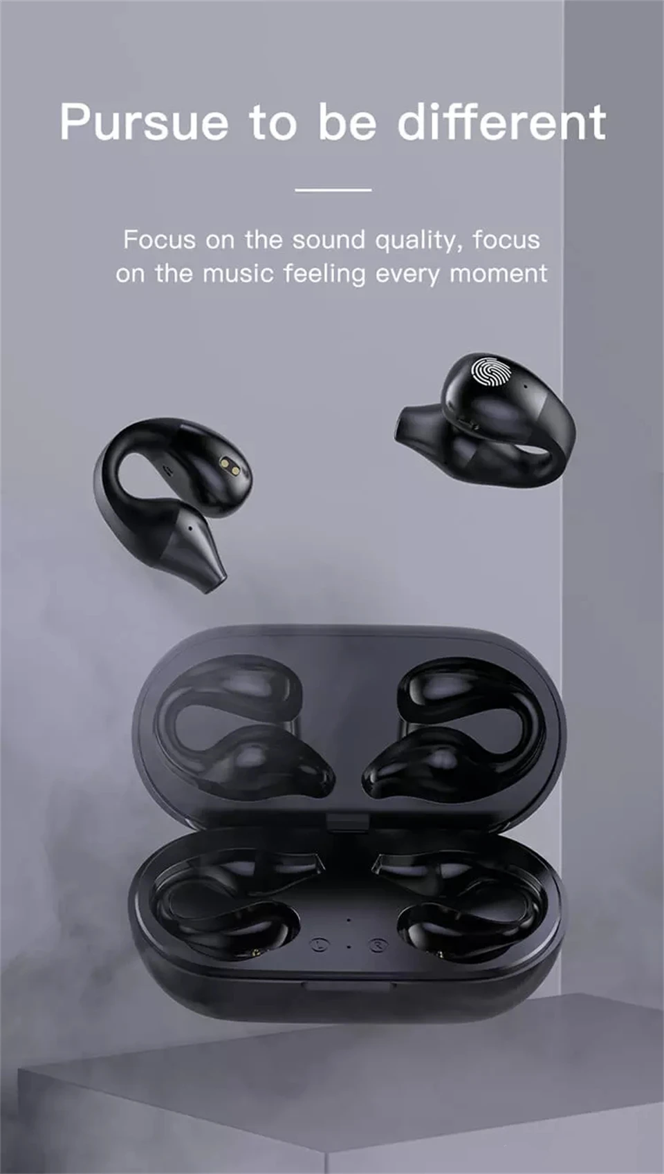 TWS Bluetooth Earphones Wireless Bone Conduction Headphones Clip Ear Music Noise Canceling Stereo earbuds HD Call Sports Headset