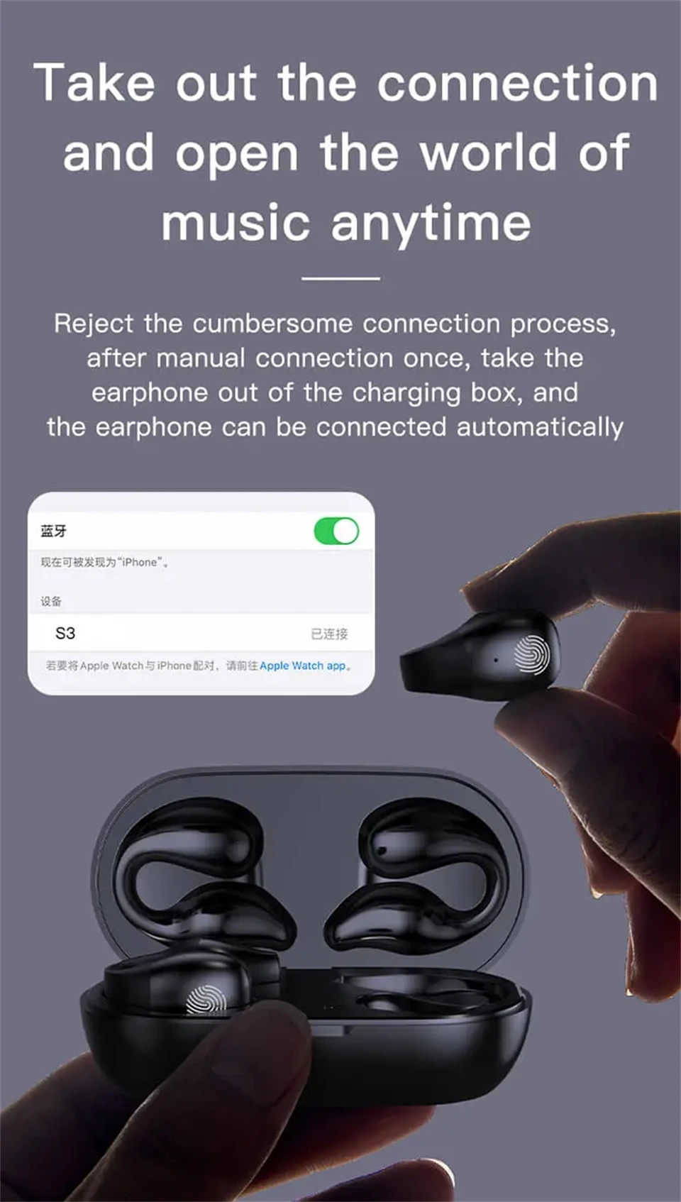 TWS Bluetooth Earphones Wireless Bone Conduction Headphones Clip Ear Music Noise Canceling Stereo earbuds HD Call Sports Headset