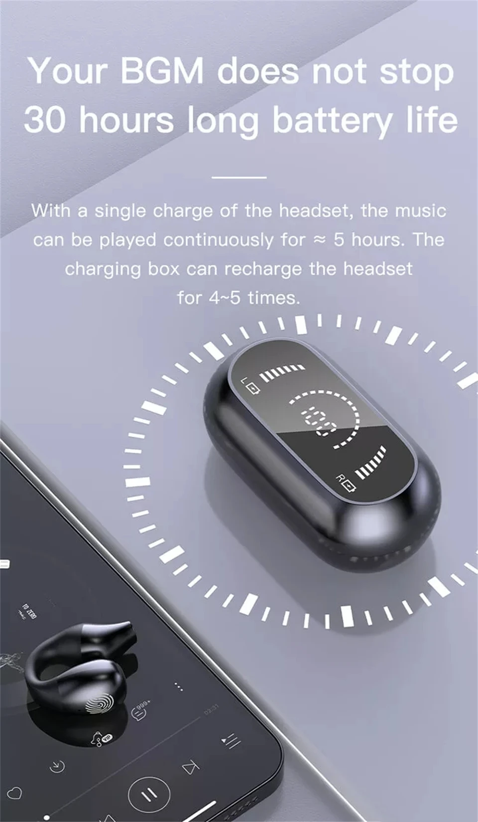 TWS Bluetooth Earphones Wireless Bone Conduction Headphones Clip Ear Music Noise Canceling Stereo earbuds HD Call Sports Headset