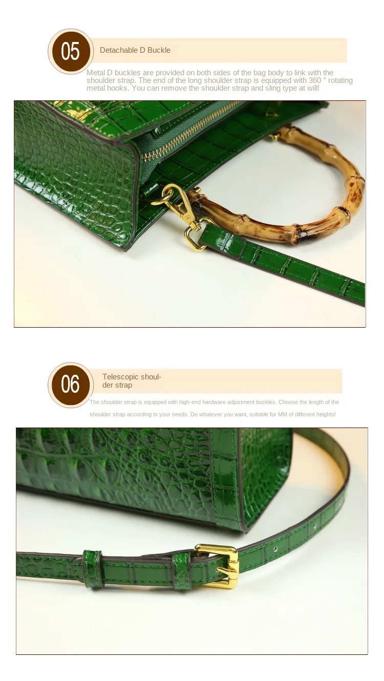 Brand Genuine Leather Bamboo Women's Bag Crocodile Pattern Ladies Handbag Portable Tote Bag Mom Tide Shoulder Messenger Bags