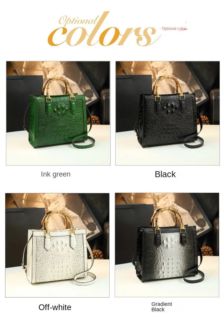 Brand Genuine Leather Bamboo Women's Bag Crocodile Pattern Ladies Handbag Portable Tote Bag Mom Tide Shoulder Messenger Bags