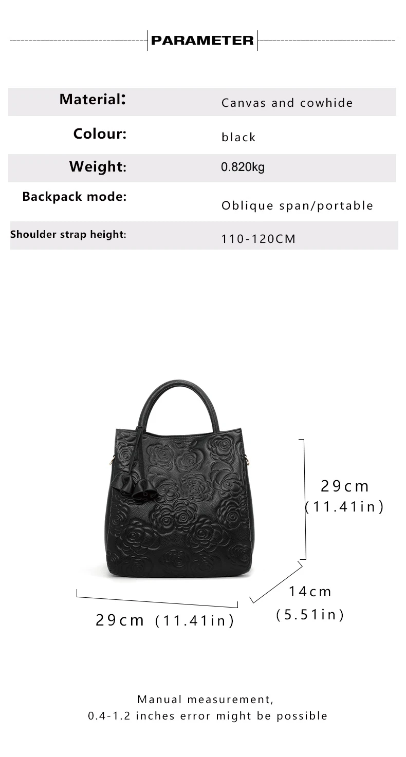 Genuine leather women's bag embossed hand carry bag, large capacity bucket bag, top layer cowhide one-shoulder cross-body bag