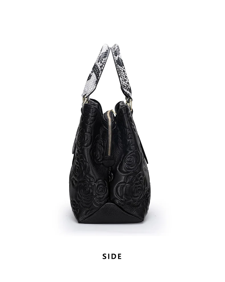 Leather women's bag embossed hand bag large capacity top cowhide one-shoulder cross-body bag