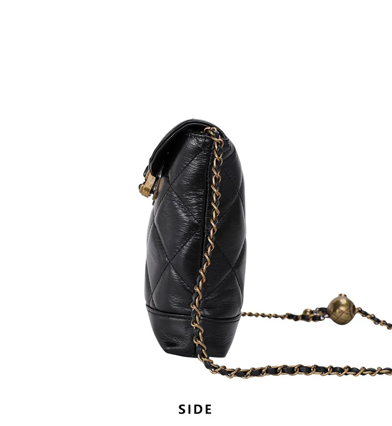 Women's Small Ball Chain Shoulder Strap Single Shoulder Cow Leather Bag Fashion Genuine Leather Mobile Phone Chain Bag