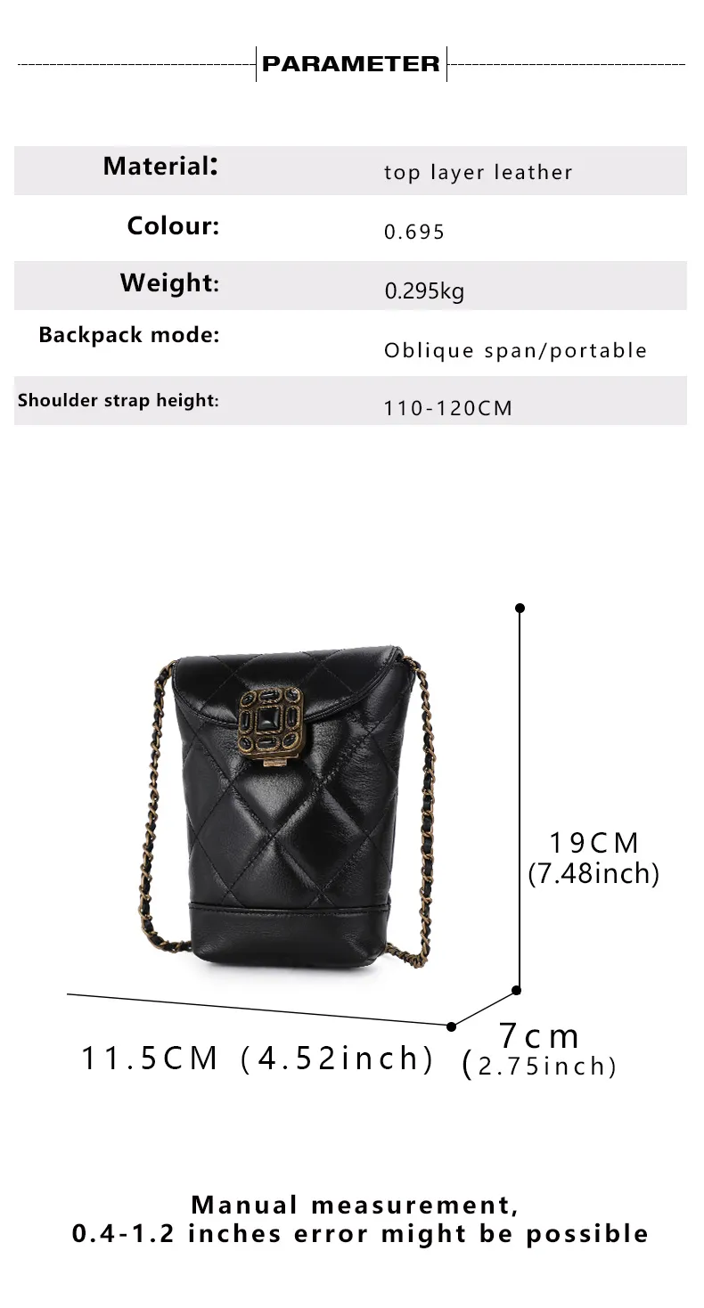 Women's Small Ball Chain Shoulder Strap Single Shoulder Cow Leather Bag Fashion Genuine Leather Mobile Phone Chain Bag