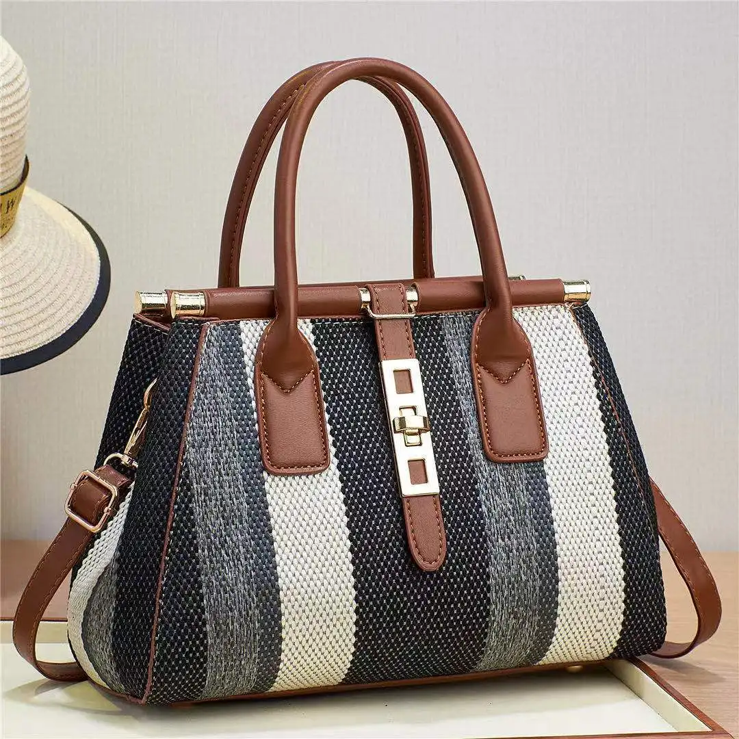 Fashion Women's Single Shoulder Crossbody Bags Striped Contrasting Color Portable Handbag Casual Popular High Quality Satchel