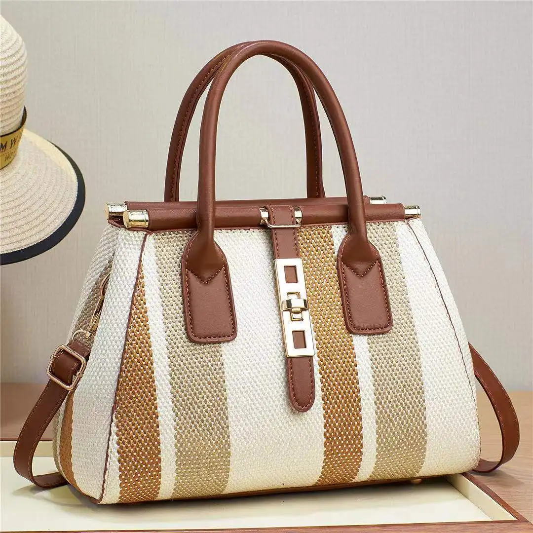 Fashion Women's Single Shoulder Crossbody Bags Striped Contrasting Color Portable Handbag Casual Popular High Quality Satchel