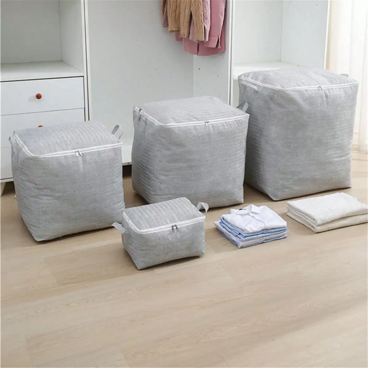 Clothes Quilt Dust Bag With Handle Foldable Moistureproof Large Capacity Storage Bag With Lids Moving Storage Packing Quilt Bag