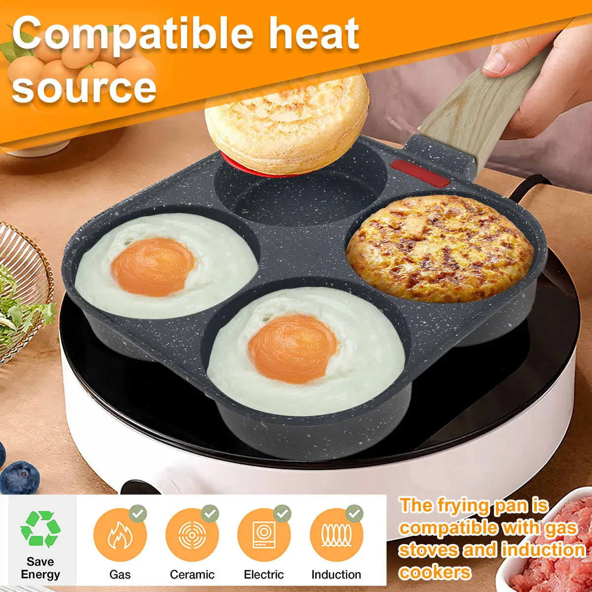 Egg Frying Pan Set Aluminum Nonstick Mini Egg Cooker Omelet Pan 4 Cups Egg Frying Pan Egg Burger Breakfast Frying Pan