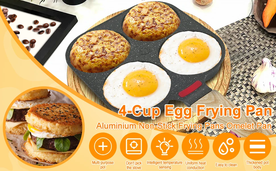 Egg Frying Pan Set Aluminum Nonstick Mini Egg Cooker Omelet Pan 4 Cups Egg Frying Pan Egg Burger Breakfast Frying Pan