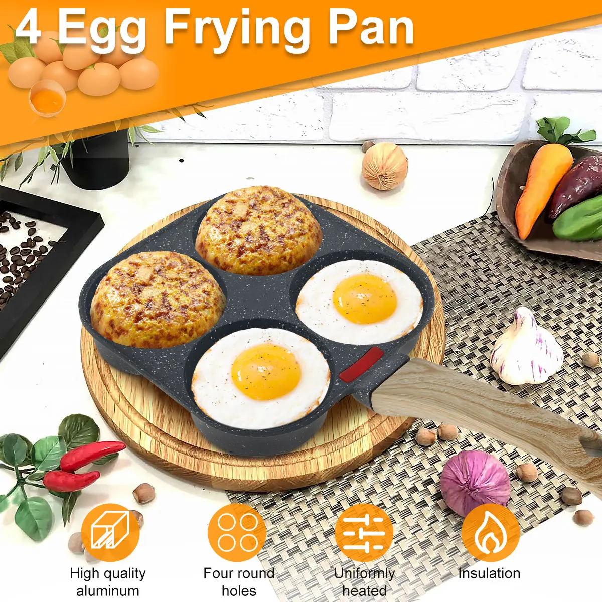 Egg Frying Pan Set Aluminum Nonstick Mini Egg Cooker Omelet Pan 4 Cups Egg Frying Pan Egg Burger Breakfast Frying Pan