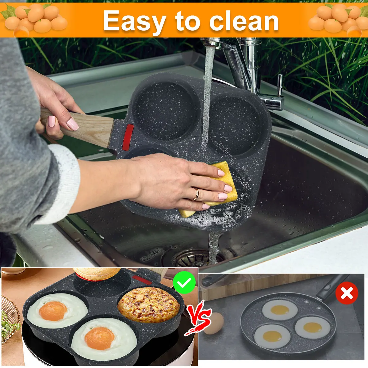 Egg Frying Pan Set Aluminum Nonstick Mini Egg Cooker Omelet Pan 4 Cups Egg Frying Pan Egg Burger Breakfast Frying Pan