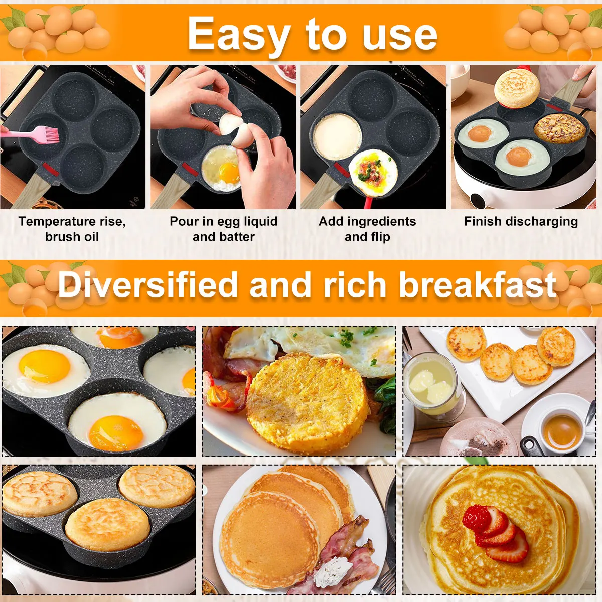 Egg Frying Pan Set Aluminum Nonstick Mini Egg Cooker Omelet Pan 4 Cups Egg Frying Pan Egg Burger Breakfast Frying Pan