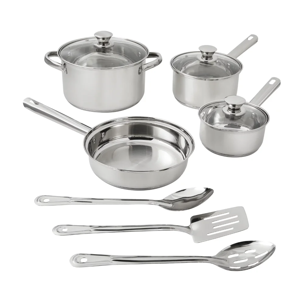 Mainstays Stainless Steel 10-Piece Cookware Set Cooking Pots Set  Pots and Pans Set Kitchen Cookware Set