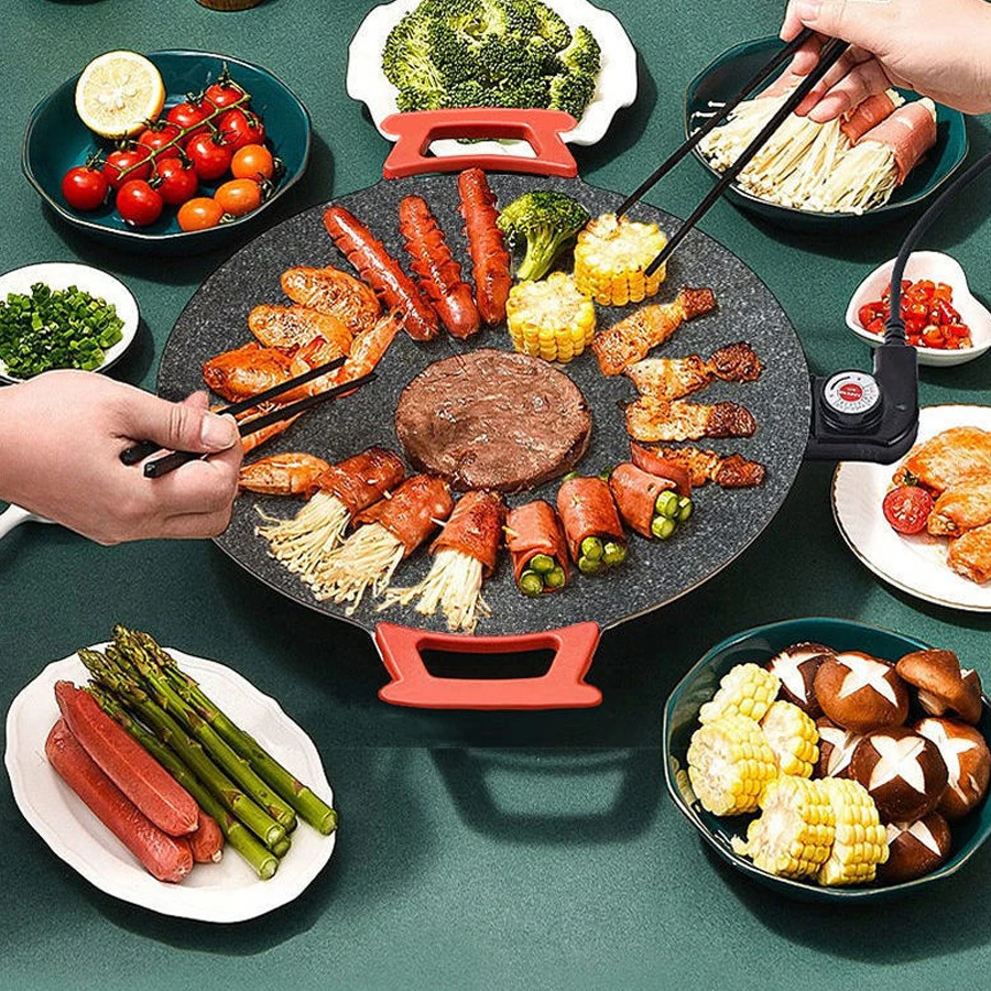 Multifunction Round Barbecue Stove Household Electric  Barbecue Pot 110V 220V EU UK US Plate Smokeless Non-stick Grill  1350W