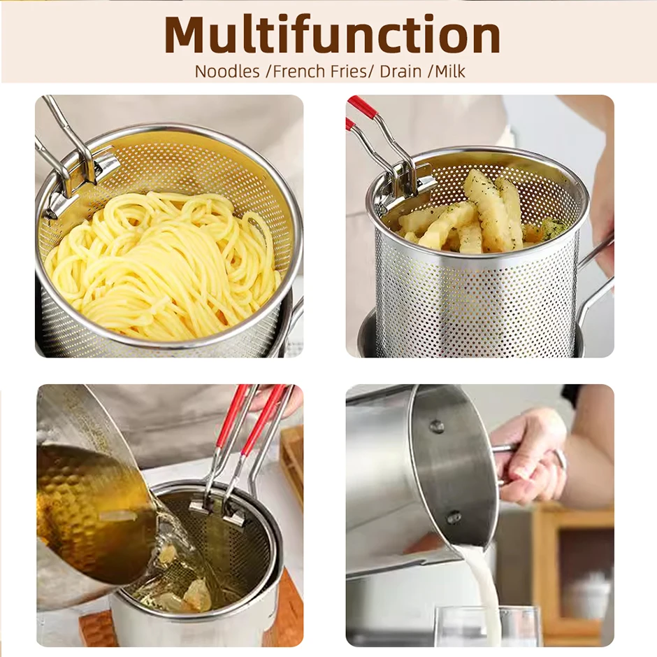 Kitchen Deep Frying Pot 304 Stainless Steel Kitchen Fryer With Strainer Tempura Fryer Pan Chicken Fried Chicken Cooking Tools