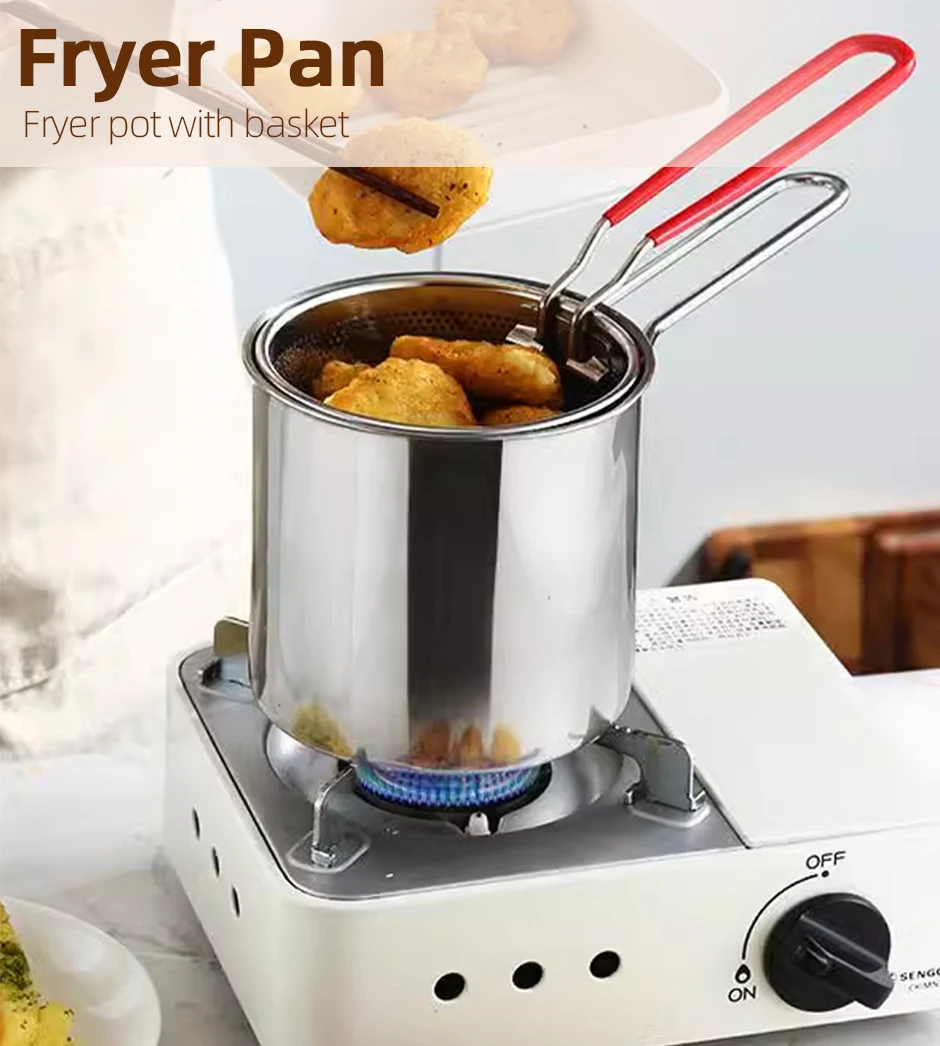 Kitchen Deep Frying Pot 304 Stainless Steel Kitchen Fryer With Strainer Tempura Fryer Pan Chicken Fried Chicken Cooking Tools