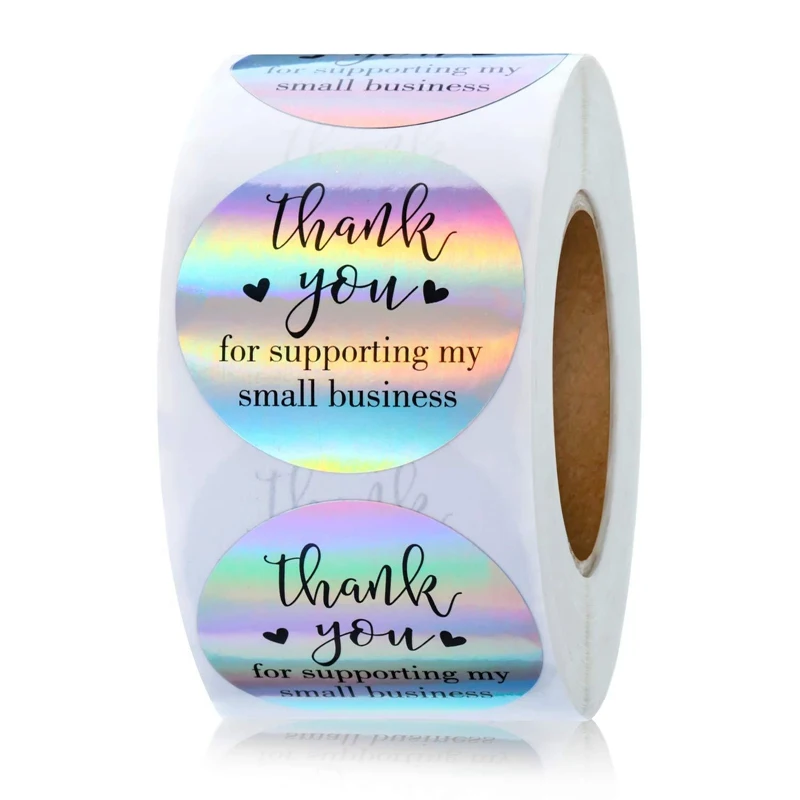 50-500pcs Rainbow Laser Thank You Stickers for Small Business Stickers Adhesive Labels for Boutiques Wrapping Supplies