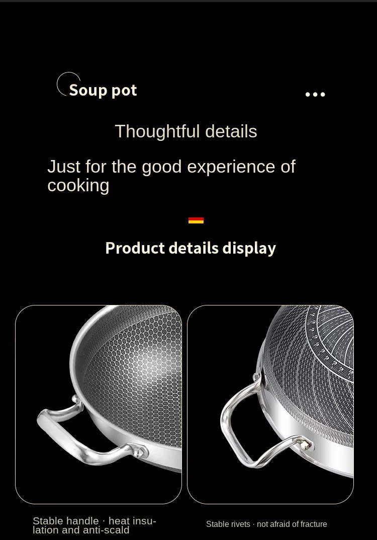 32cm Frying Pan Food Grade 304 Stainless Steel Non Stick Pan Honeycomb Pot Bottom Induction Cooker Gas Stove General Wok