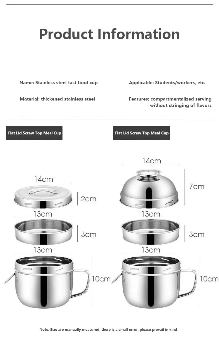 Stainless Steel Spiral Lunch Box Household Thickened Cup with Lid Split Lunch Box Tableware Student Instant Noodle