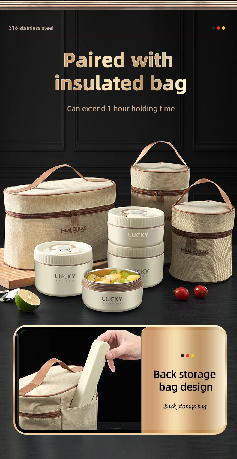 WORTHBUY 18/8 Stainless Steel Thermal Food Container Bento Lunch Box Set, Portable Keep Warm Lunch Container With Insulated Bag