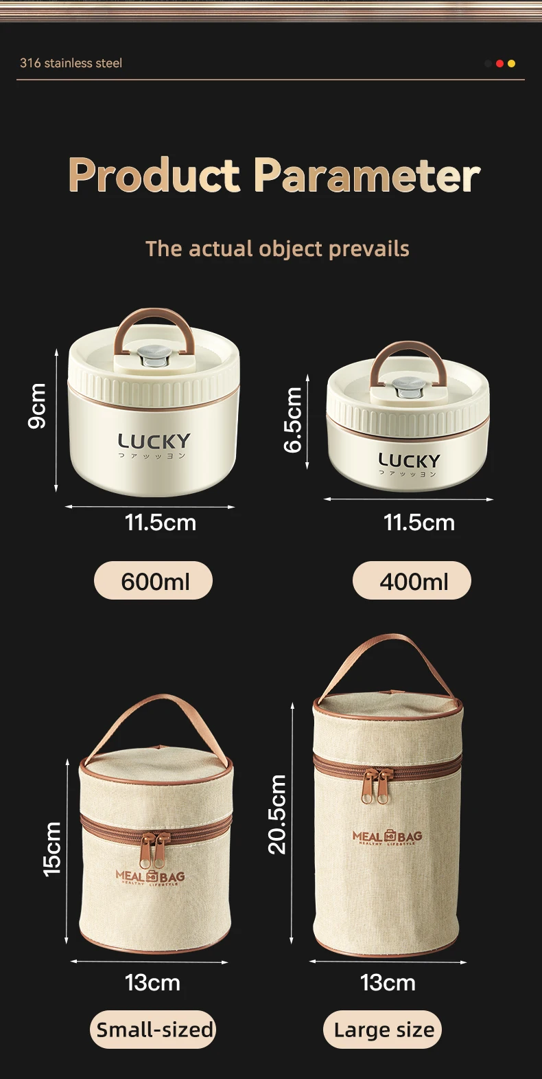 WORTHBUY 18/8 Stainless Steel Thermal Food Container Bento Lunch Box Set, Portable Keep Warm Lunch Container With Insulated Bag