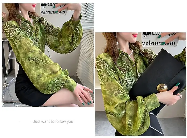 Commute Snake Pattern Printed Blouse 2023 Spring Autumn Turn-down Collar Female Clothing Long Sleeve Fashion Casual Loose Shirt